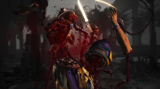 Someone being dismembered by Ashrah's sword.